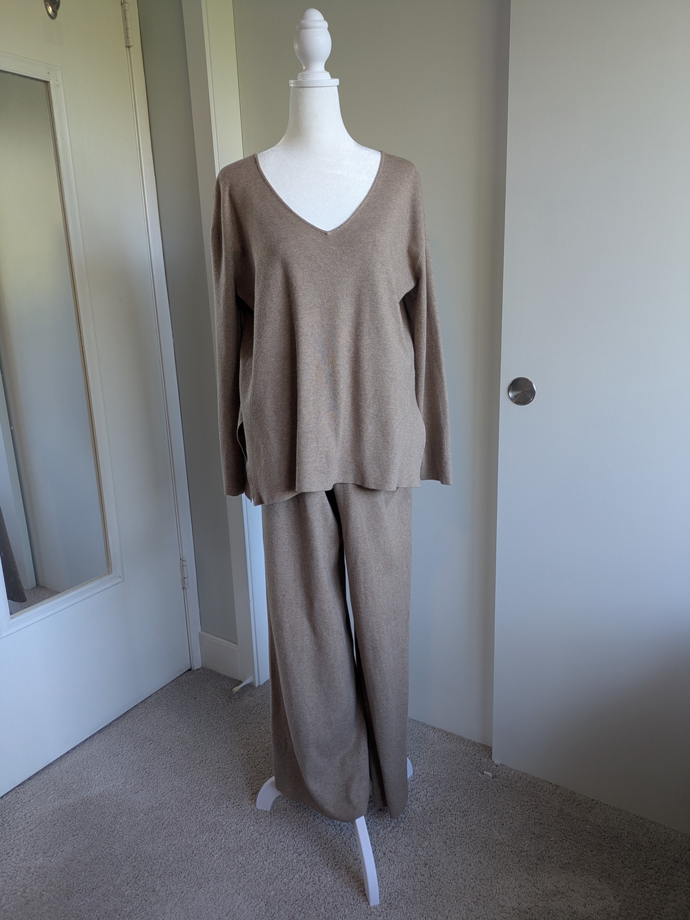 2 Pc. Taupe Sweater Matching Set - XS TOP & M PANTS